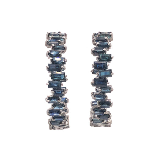 Staggered Sapphire Hoop Earrings in Sterling Silver