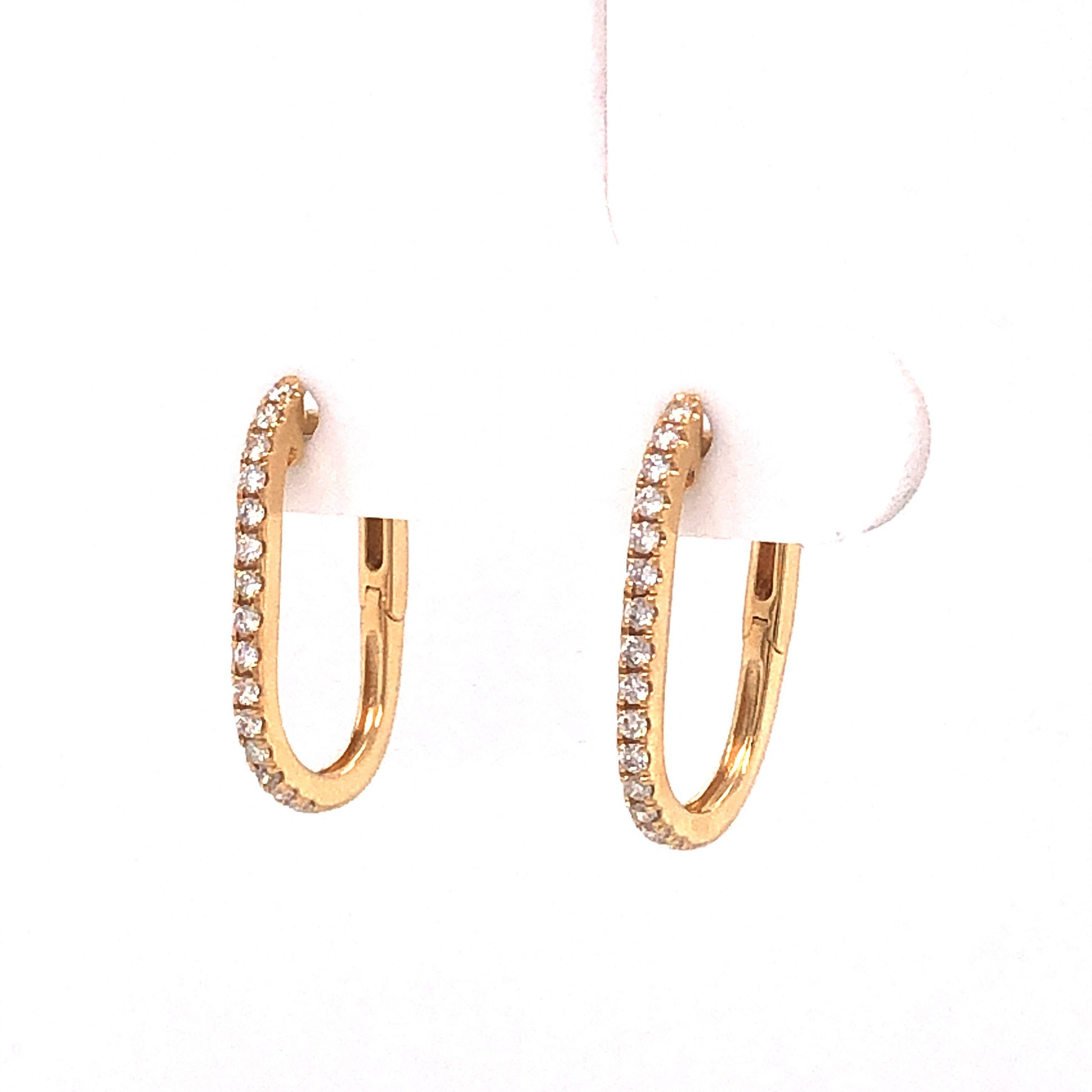 Elongated Diamond Hoop Earrings in 18k Yellow Gold