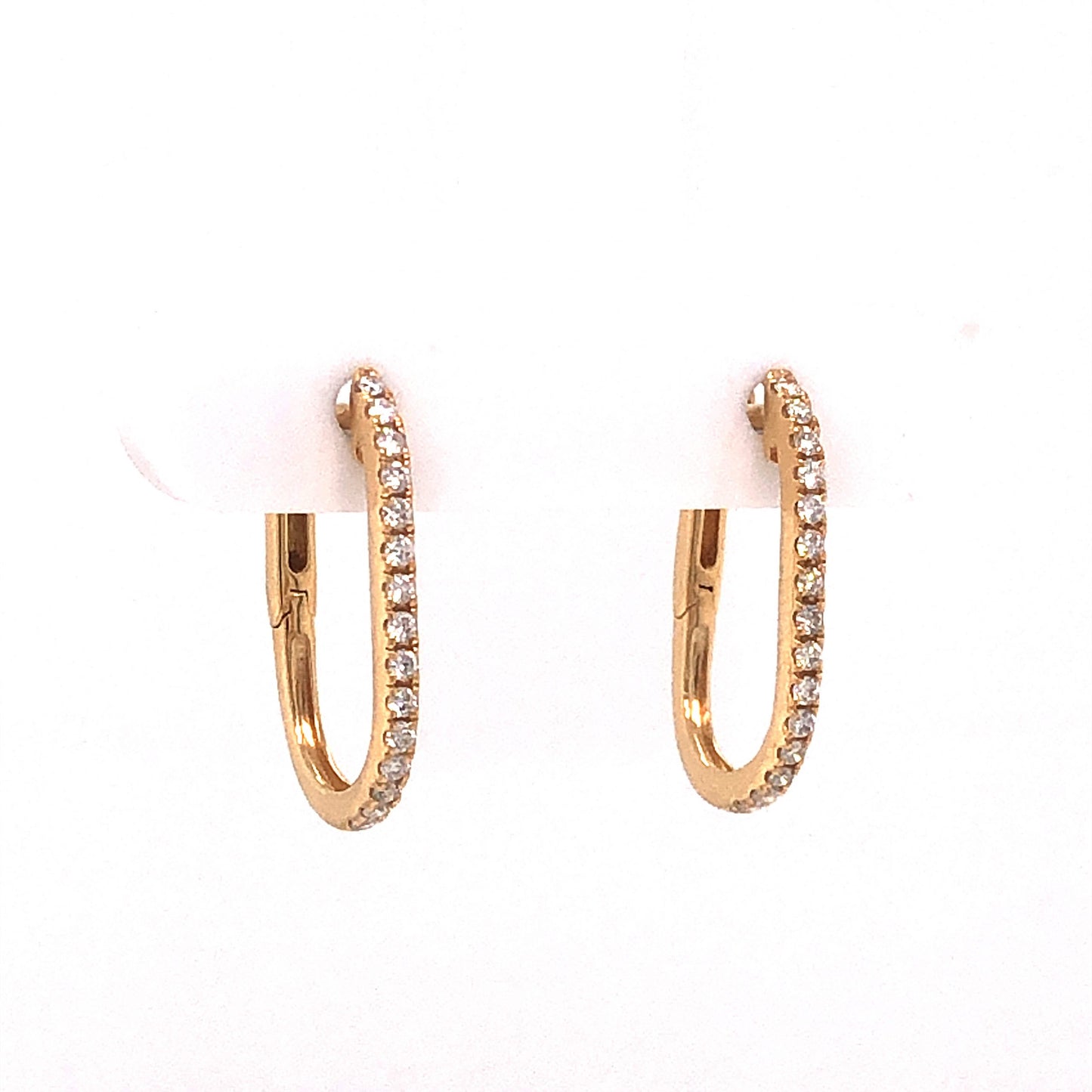 Elongated Diamond Hoop Earrings in 18k Yellow Gold