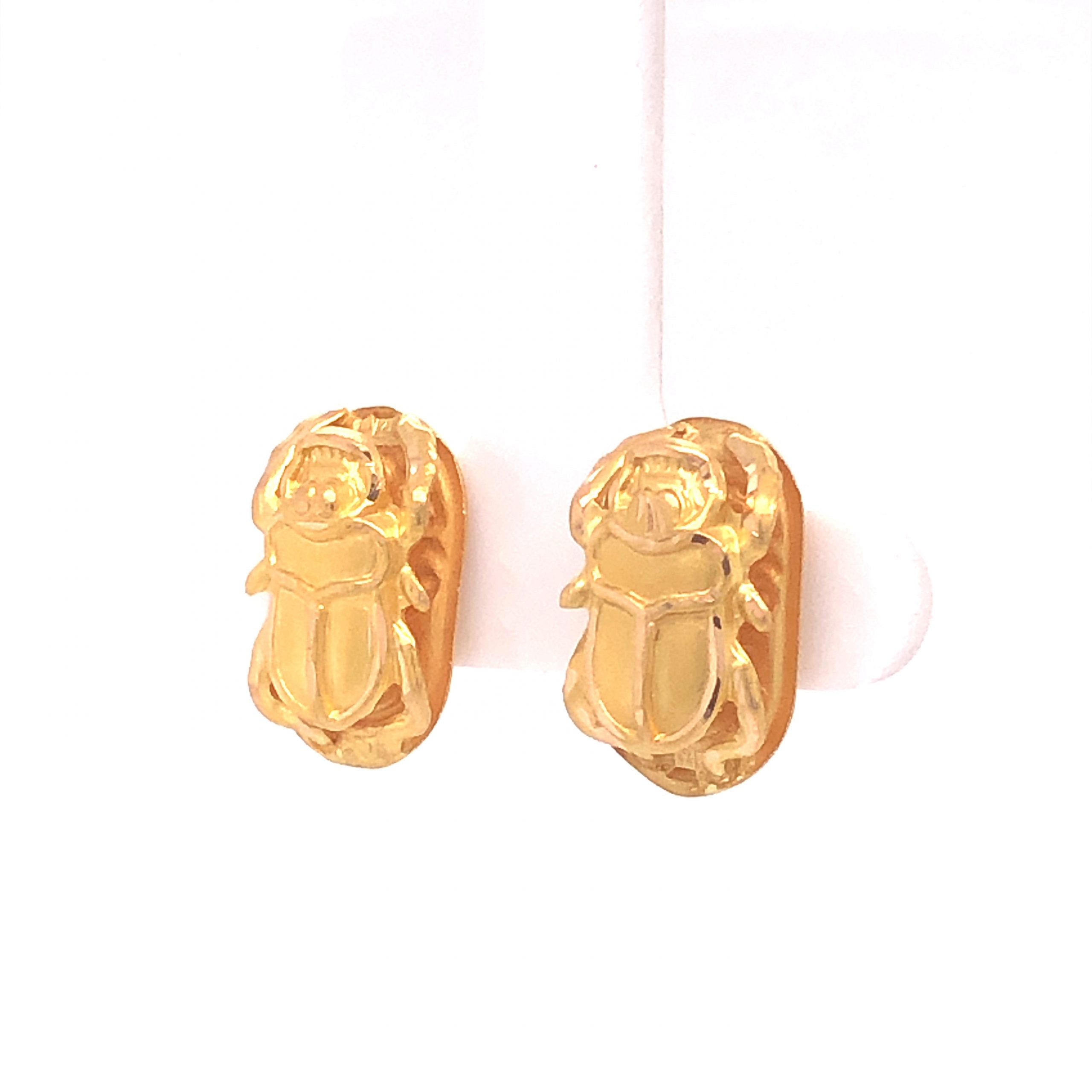 Shops 14k Yellow Gold Carved Rhodonite Egyptian Scarab Beetle Pierced Earrings WRE