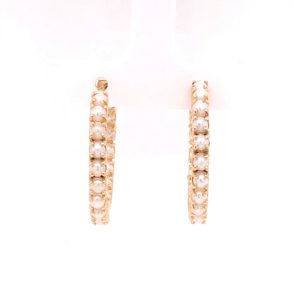 Pearl Hoop Earrings in 14k Yellow Gold
