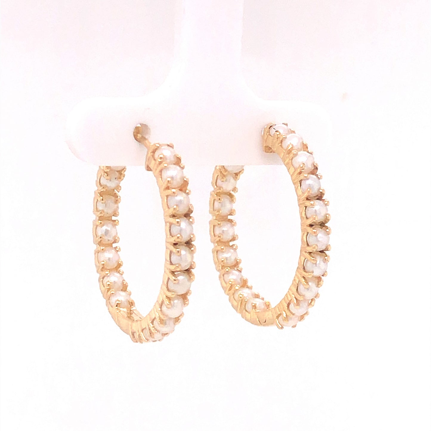 Pearl Hoop Earrings in 14k Yellow Gold