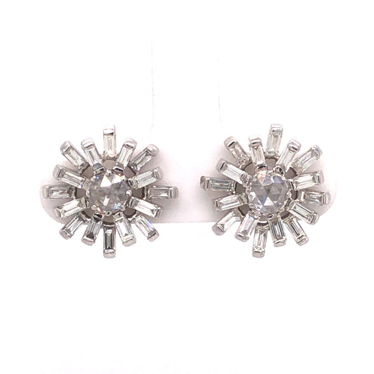 Sunburst Diamond Earring Studs in 18k White Gold