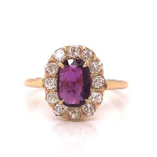 Victorian Ruby & Diamond Engagement Ring in 14k Yellow Gold