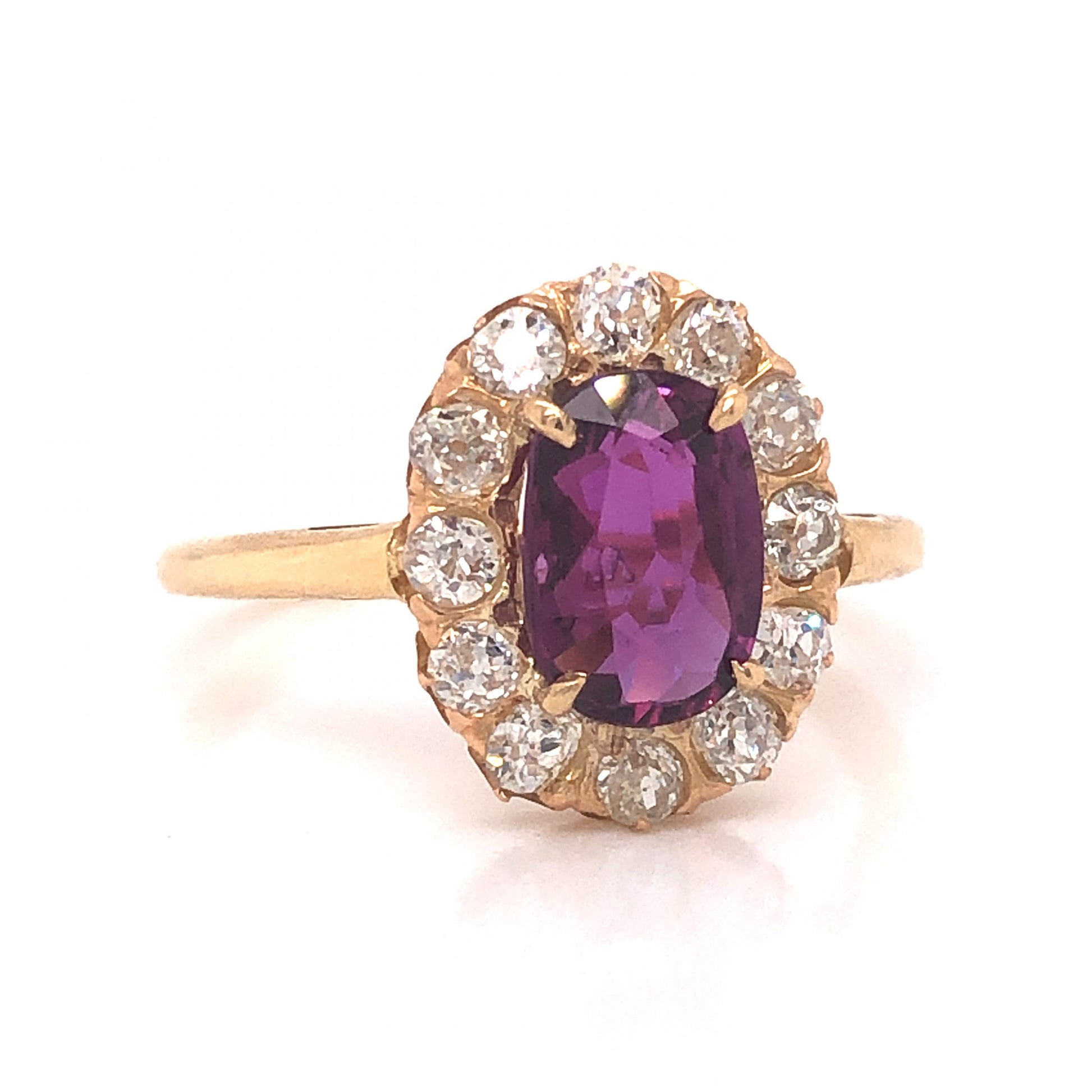 Victorian Ruby Diamond Engagement Ring in 14k Yellow Gold