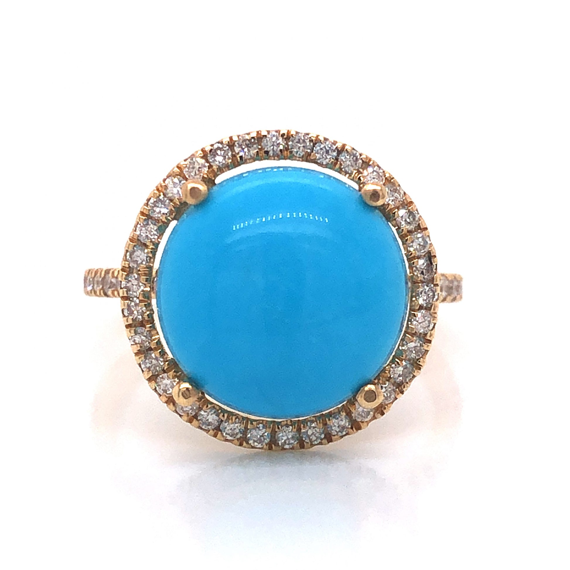 Turquoise & Diamond Halo Ring in 14k Yellow Gold