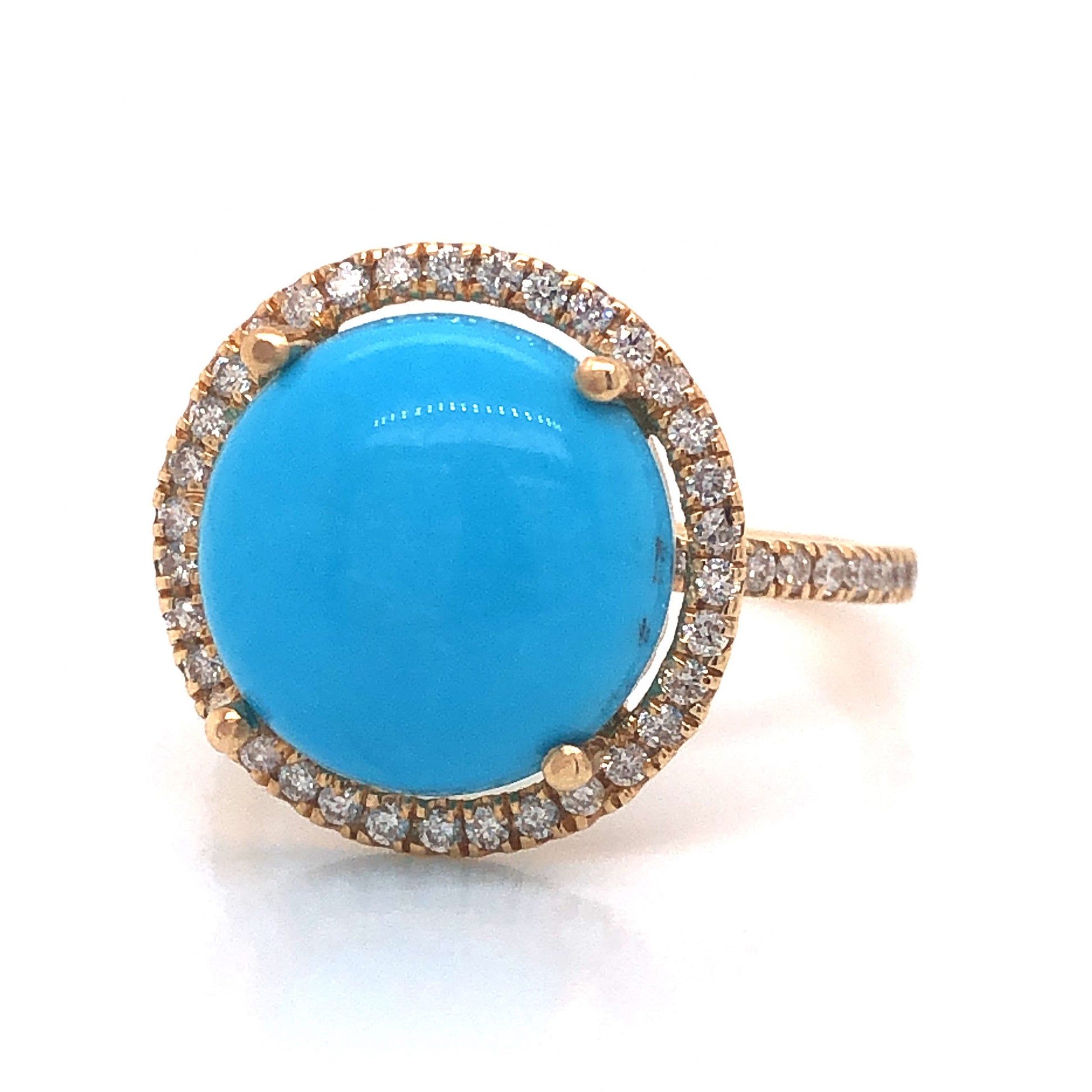 Turquoise & Diamond Halo Ring in 14k Yellow Gold