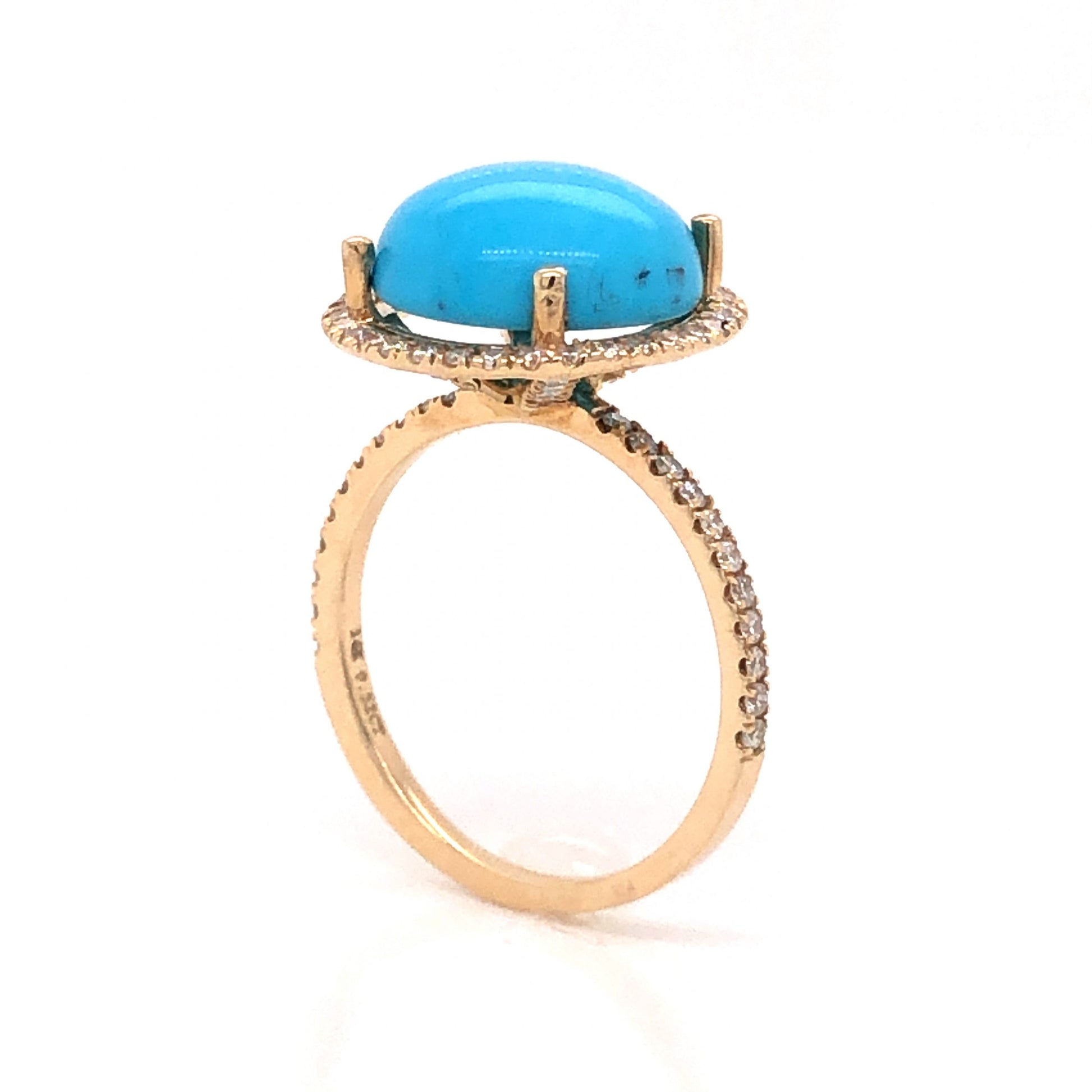 Turquoise & Diamond Halo Ring in 14k Yellow Gold