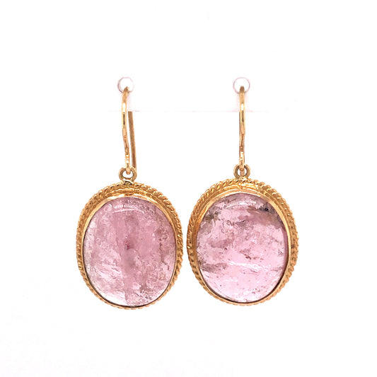 Pink Tourmaline Drop Earrings in 18k Yellow Gold