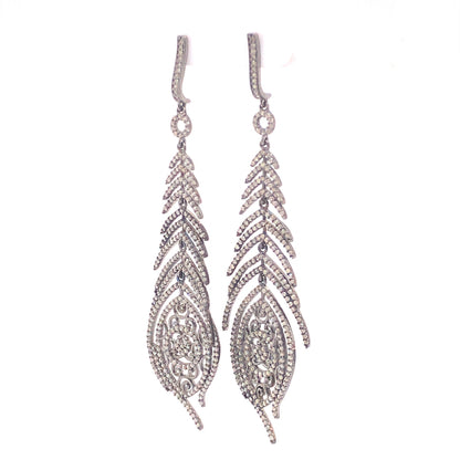 Pave Diamond Feather Earrings in Sterling Silver