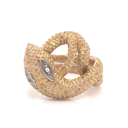 Mid-Century Textured Snake Ring in 14k Yellow Gold
