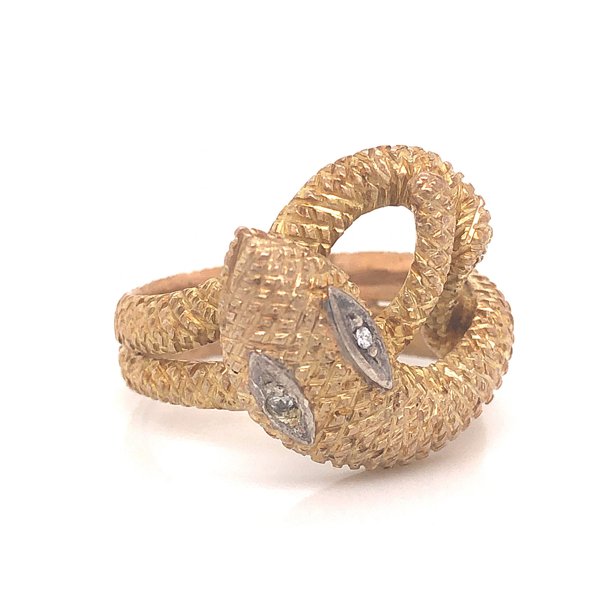 Mid-Century Textured Snake Ring in 14k Yellow Gold