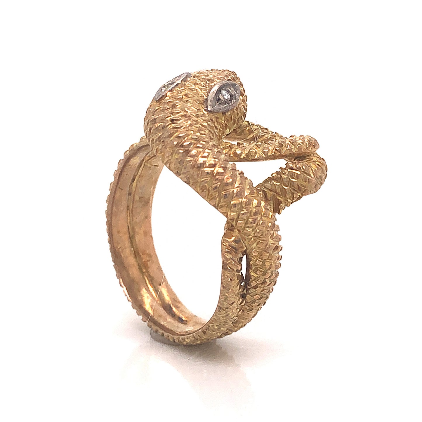 Mid-Century Textured Snake Ring in 14k Yellow Gold