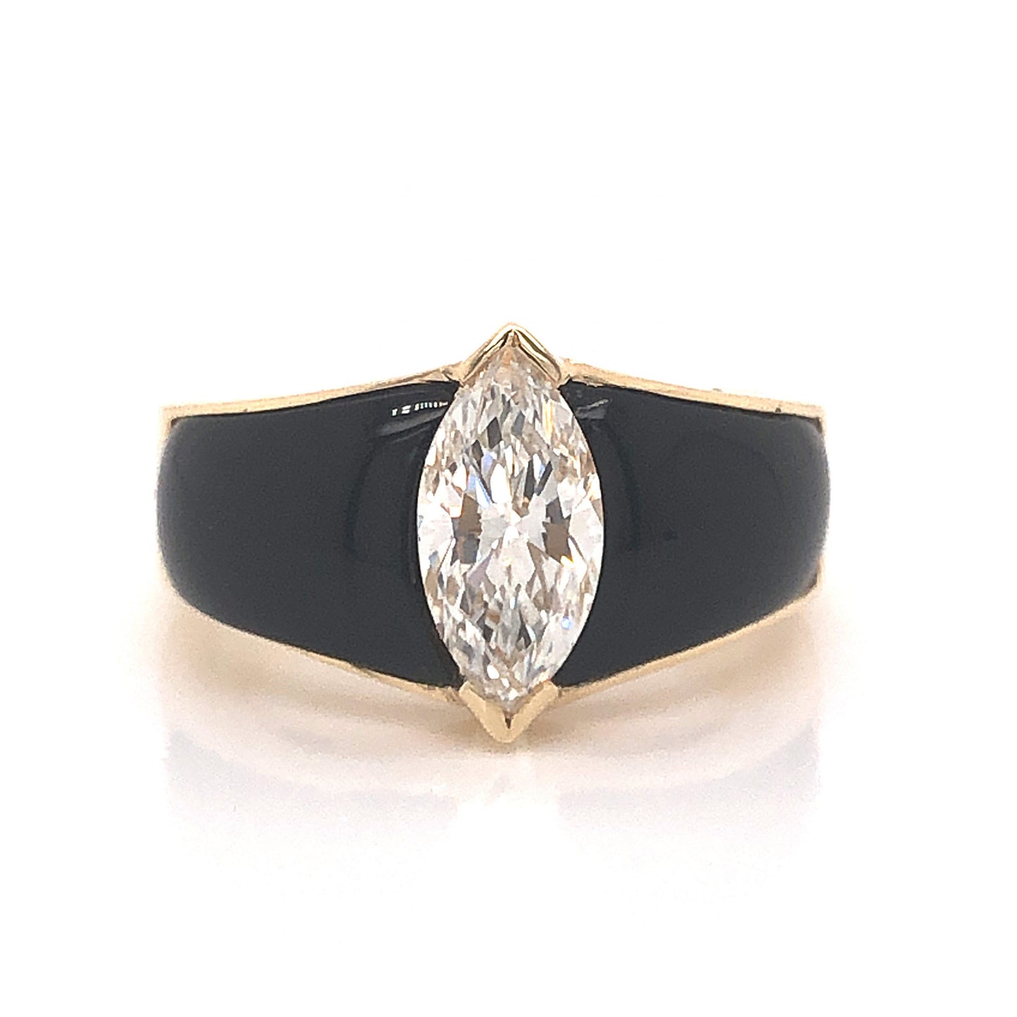 Marquise Diamond & Onyx Cocktail Ring in 14k Yellow Gold