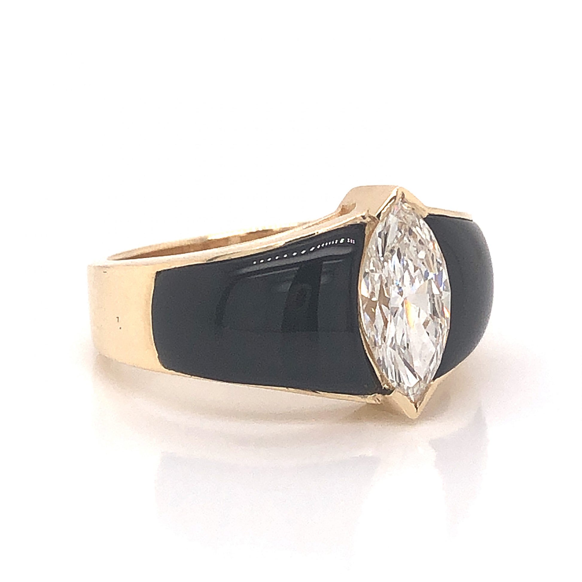 Marquise Diamond & Onyx Cocktail Ring in 14k Yellow Gold