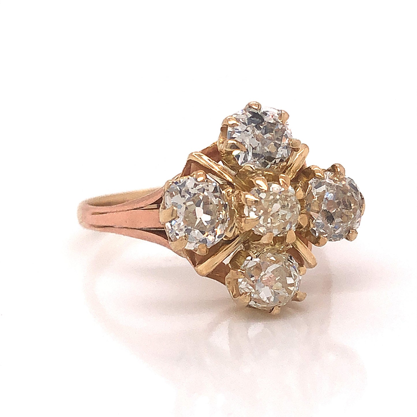 Victorian Five Diamond Cluster Ring in 14k Yellow Gold