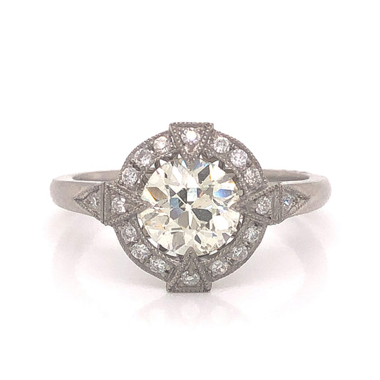 Geometric Antique Inspired Diamond Engagement Ring in Platinum