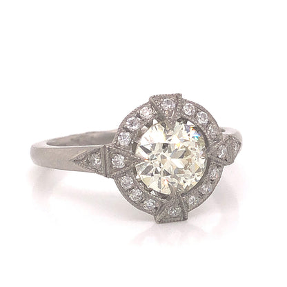 Geometric Antique Inspired Diamond Engagement Ring in Platinum