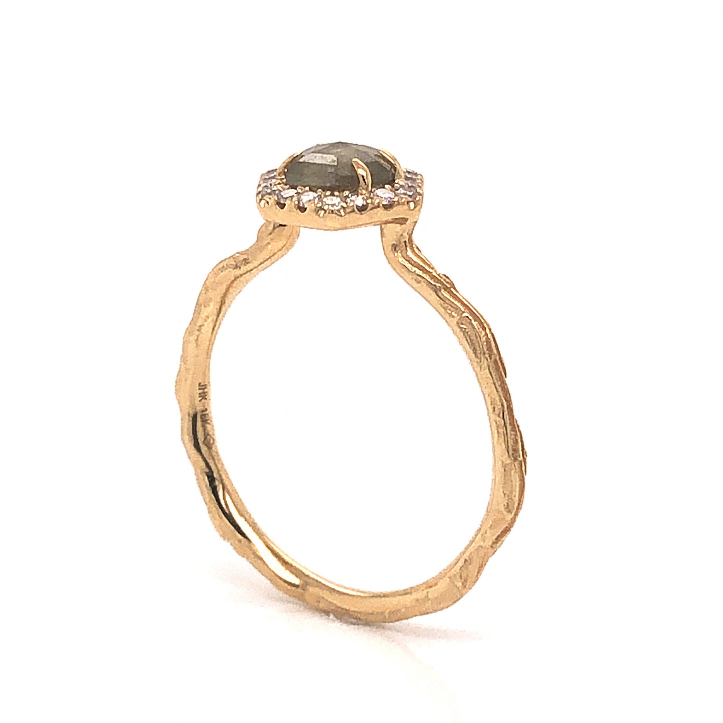 Hexagon Rustic Diamond Engagement Ring in 18k Yellow Gold
