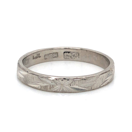 Art Deco Hand Engraved Wedding Band in Platinum