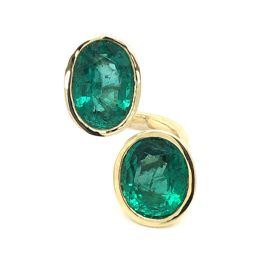 Double Oval Cut Emerald Cocktail Ring in 18k Yellow Gold