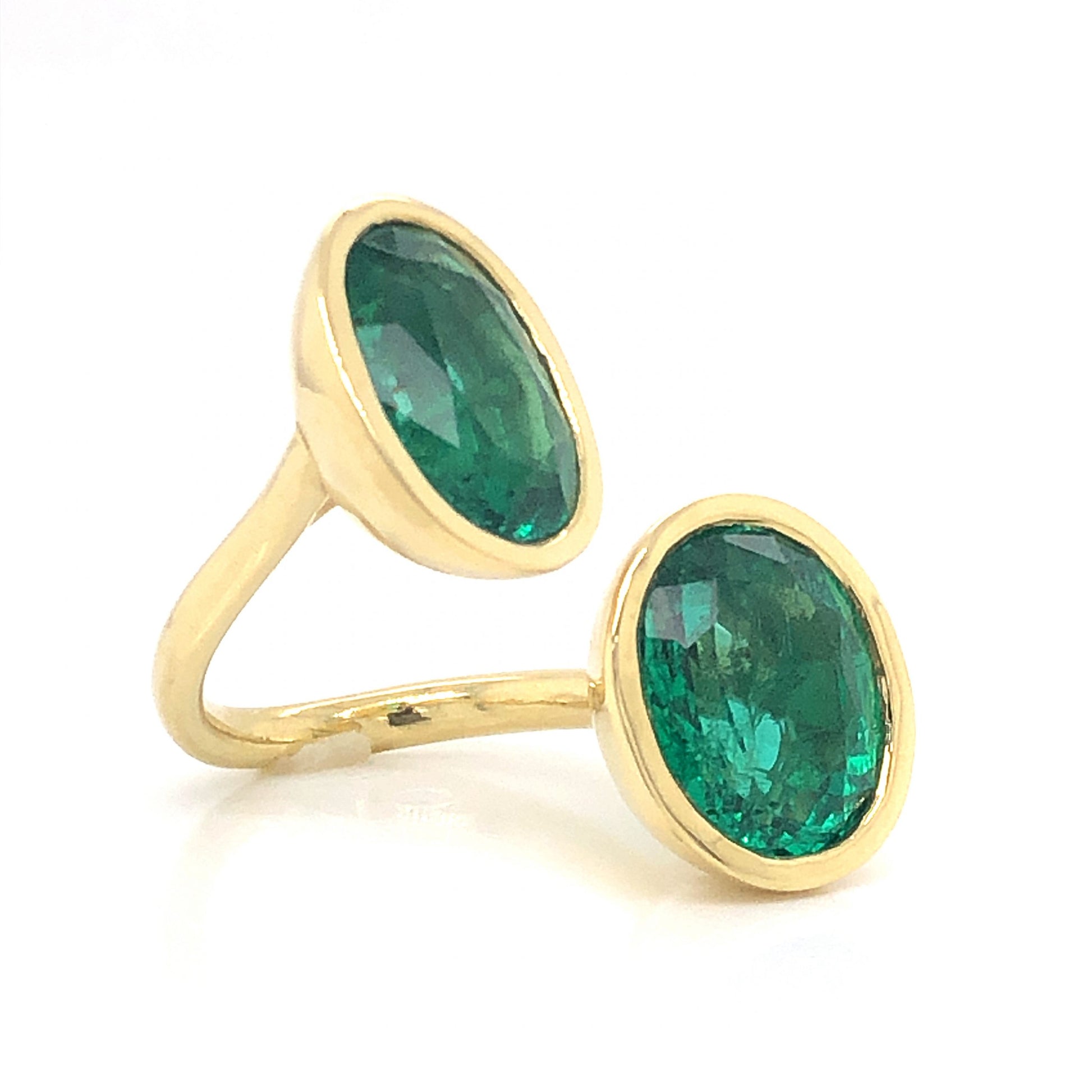 Double Oval Cut Emerald Cocktail Ring in 18k Yellow GoldComposition: 18 Karat Yellow Gold Ring Size: 7 Total Gram Weight: 11.1 g