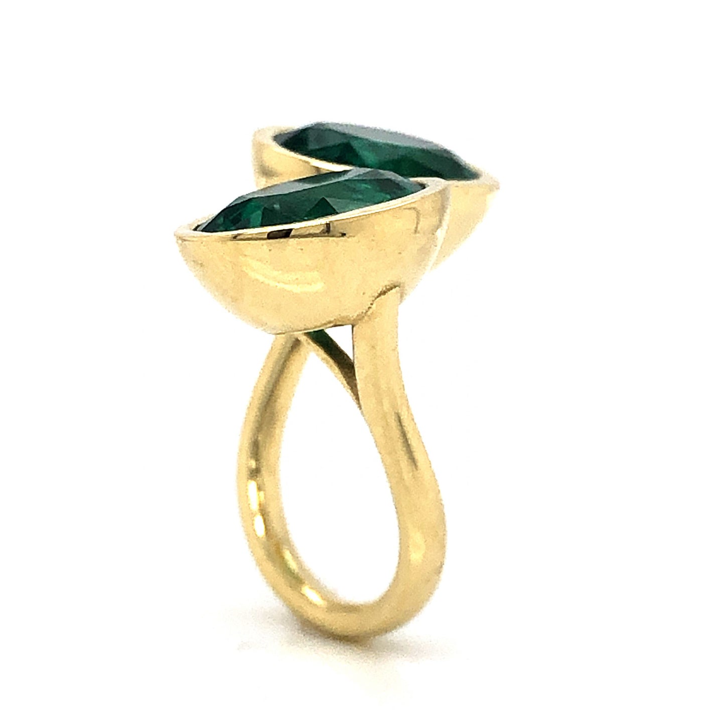 Double Oval Cut Emerald Cocktail Ring in 18k Yellow Gold