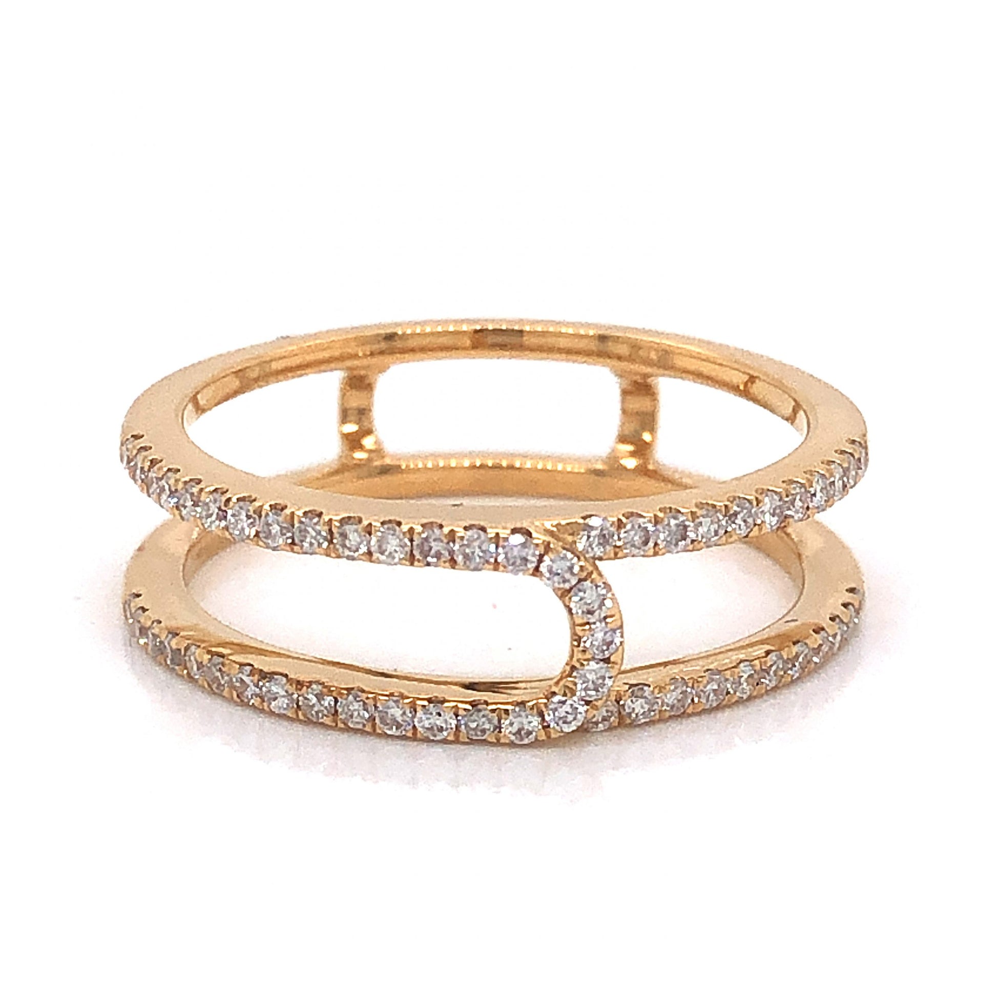 Pave Diamond Double Band Stacking Ring in 18k Yellow GoldComposition: 18 Karat Yellow Gold Ring Size: 7 Total Diamond Weight: .29ct Total Gram Weight: 3.0 g Inscription: 18k 750
      