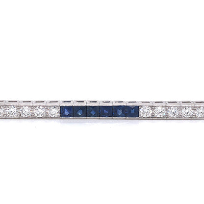 French Cut Sapphire & Round Diamond Bracelet in Platinum