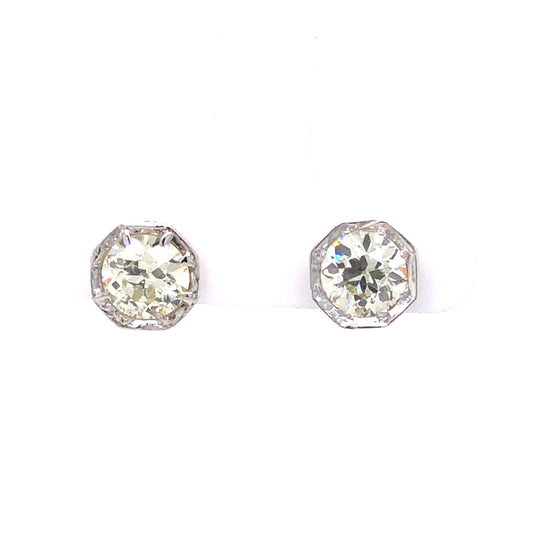 Modern Old European Cut Diamond Stud Earrings in Platinum