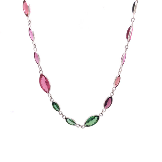 Multi-Color Tourmaline Necklace in 18k White Gold