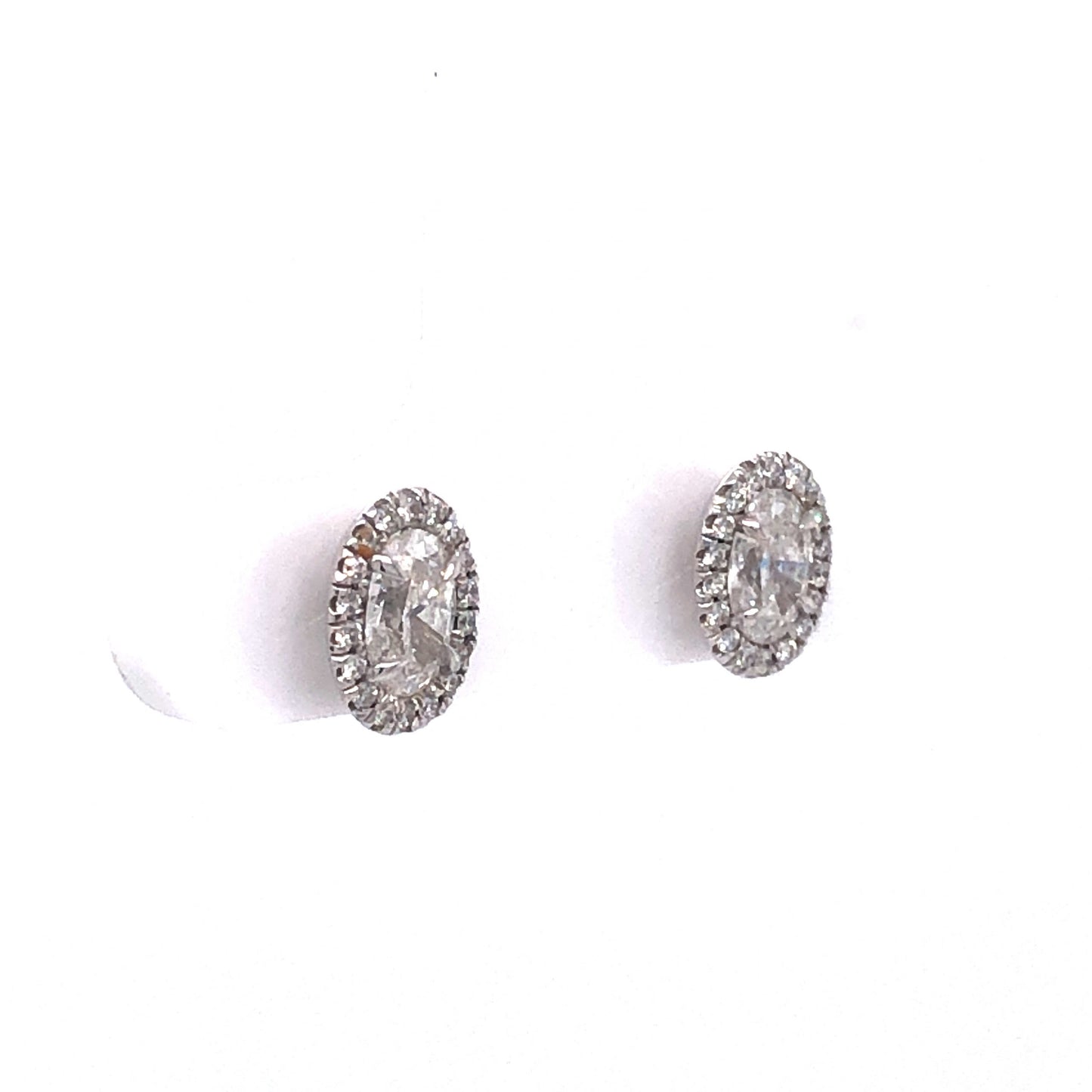 Oval Cut Diamond Halo Earring Studs in 18k White Gold