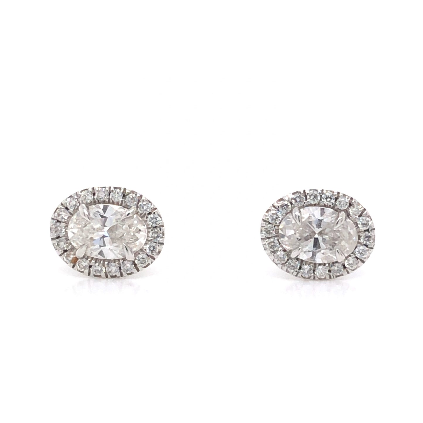 Oval Cut Diamond Halo Earring Studs in 18k White Gold