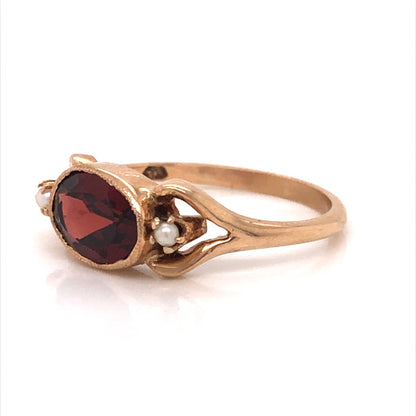 Victorian Garnet & Pearl Ring in 10k Yellow Gold