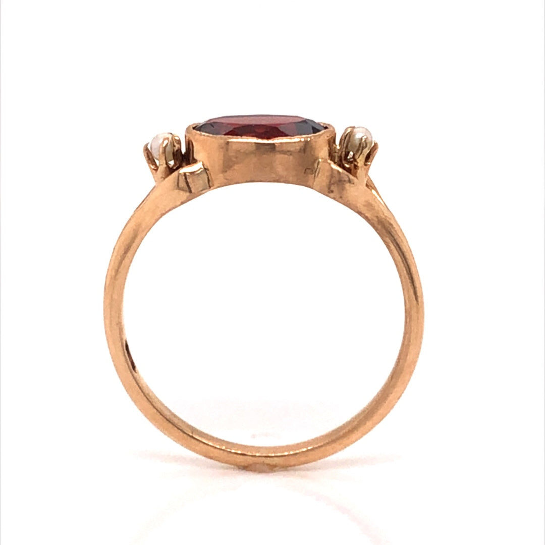 Victorian Garnet & Pearl Ring in 10k Yellow Gold