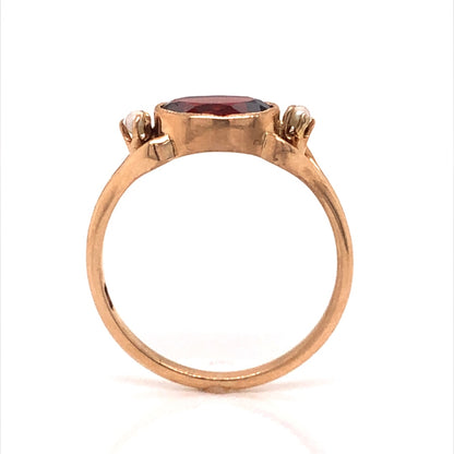 Victorian Garnet & Pearl Ring in 10k Yellow Gold