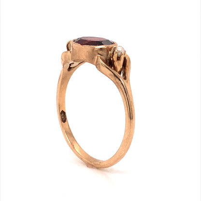 Victorian Garnet & Pearl Ring in 10k Yellow Gold