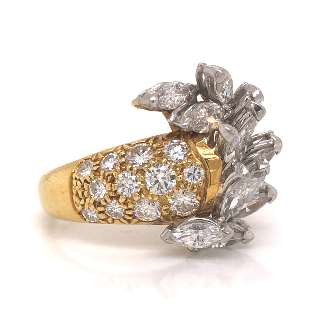 Marquise Diamond Cluster Statement Ring in 18k Gold & PlatinumComposition: Platinum/18 Karat Yellow Gold Ring Size: 6 Total Diamond Weight: 3.30ct Total Gram Weight: 10.90 g Inscription: Plat & 18k
      