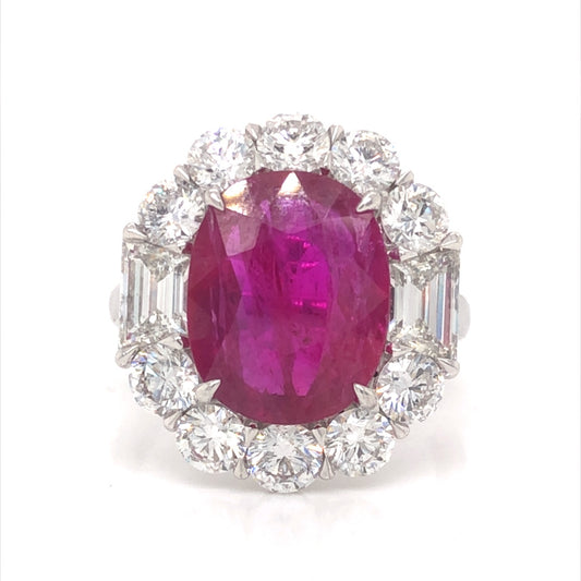 Cushion Cut Ruby & Diamond Cocktail Ring in Platinum