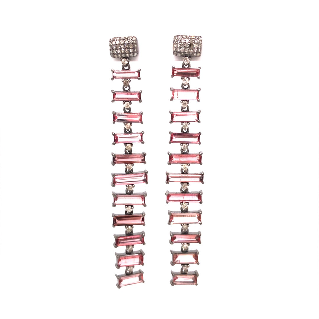 Pink Tourmaline Ladder Earrings in Sterling Silver