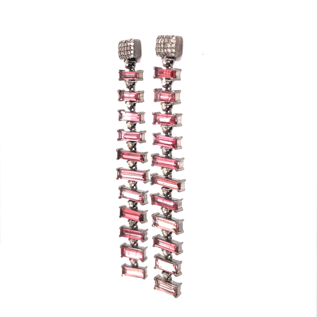 Pink Tourmaline Ladder Earrings in Sterling Silver