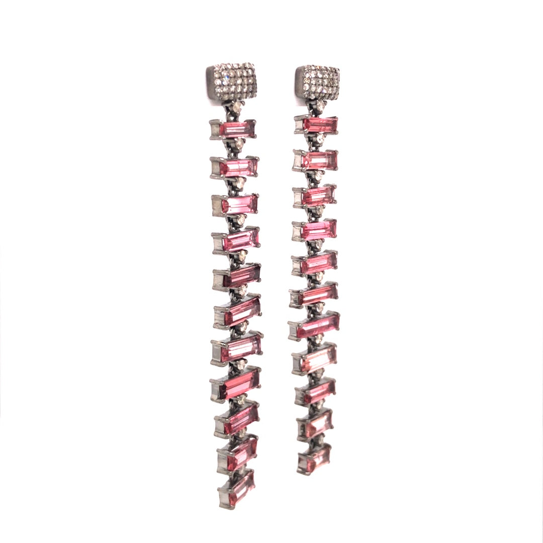 Pink Tourmaline Ladder Earrings in Sterling Silver