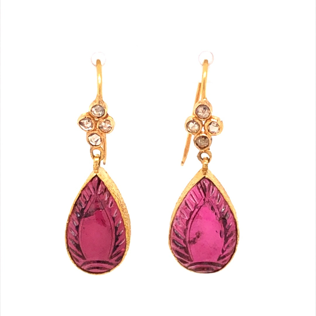 Vintage Garnet Drop Earrings w/ Diamonds Platinum & 18K