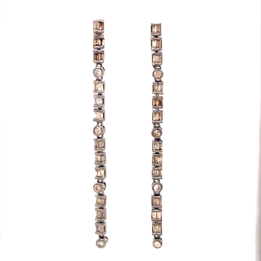 Cognac Diamond Drop Earrings in Sterling Silver