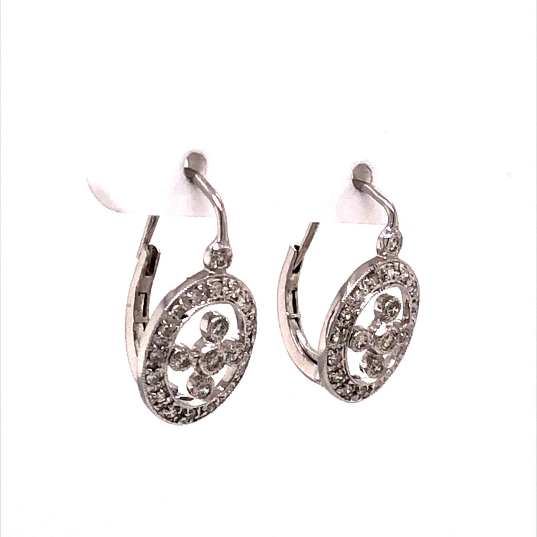 Oval Shaped Pave Diamond Earrings in 14k White GoldComposition: 14 Karat White GoldTotal Diamond Weight: .30 ctTotal Gram Weight: 2.9 gInscription: JHK 14k
