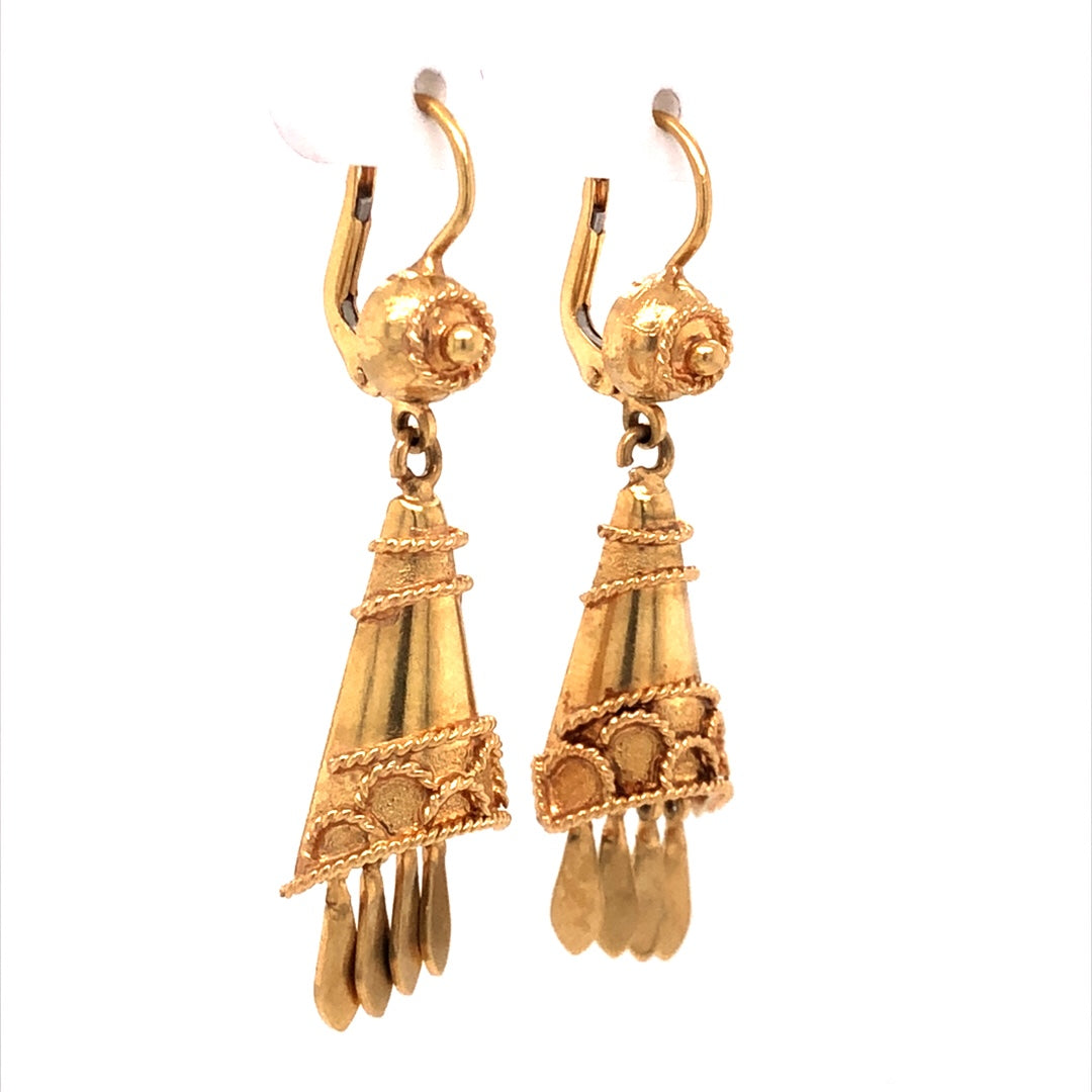 Victorian Inspired Drop Earrings in 18k Yellow GoldComposition: 18 Karat Yellow GoldTotal Gram Weight: 10.2 gInscription: K18 ITALY