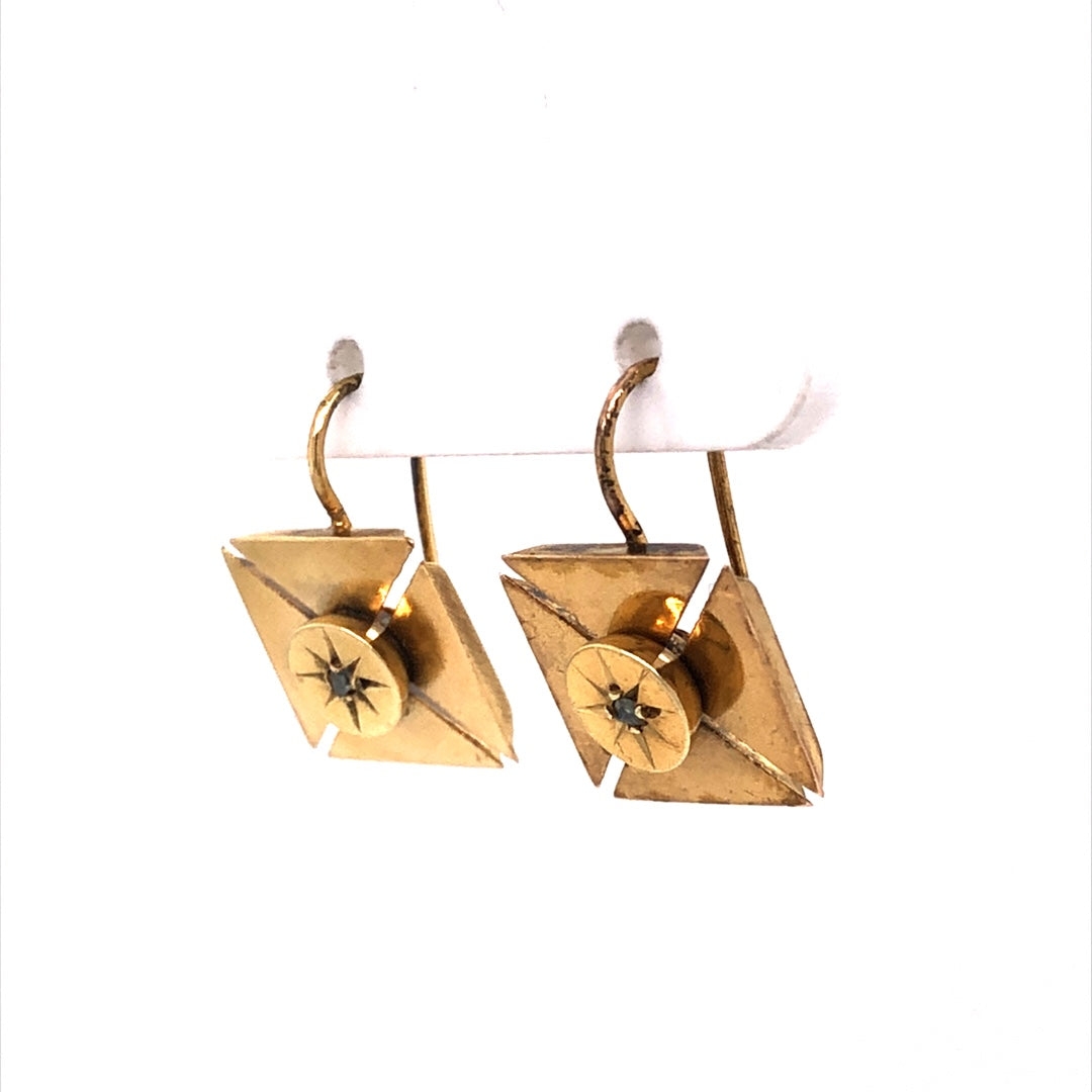 Square Victorian Diamond Drop Earrings in 14k Yellow Gold