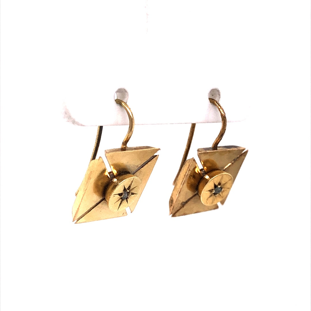 Square Victorian Diamond Drop Earrings in 14k Yellow Gold