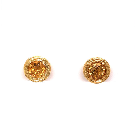 Bark Textured Citrine Stud Earrings in 18k Yellow Gold