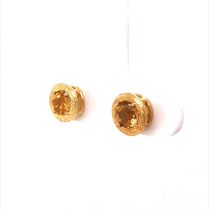 Bark Textured Citrine Stud Earrings in 18k Yellow Gold